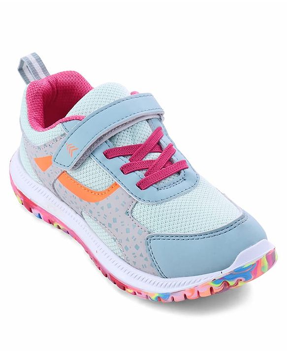Pine Kids Velcro Closure Printed Sports Shoes - Light Blue