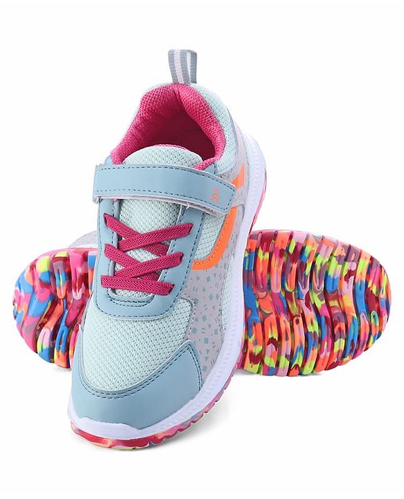 Pine Kids Velcro Closure Printed Sports Shoes - Light Blue