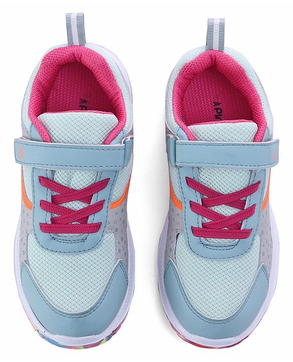 Pine Kids Velcro Closure Printed Sports Shoes - Light Blue