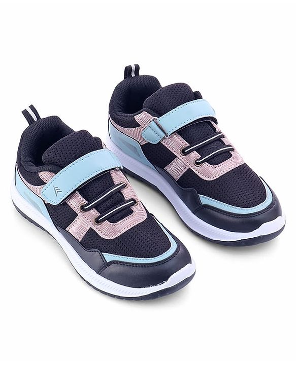 Pine Kids Velcro Closure Sports Shoes with Stripes - Black & Gold