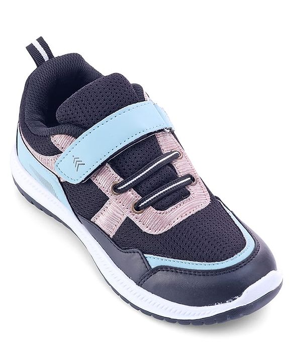 Pine Kids Velcro Closure Sports Shoes with Stripes - Black & Gold
