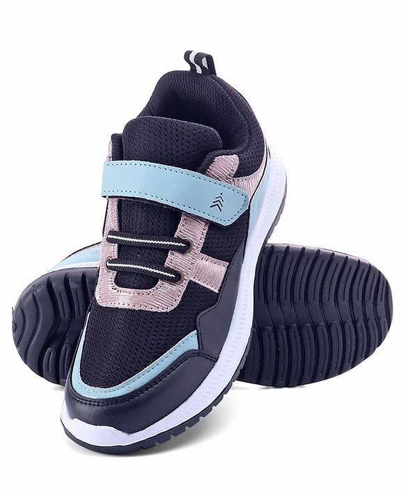 Pine Kids Velcro Closure Sports Shoes with Stripes - Black & Gold