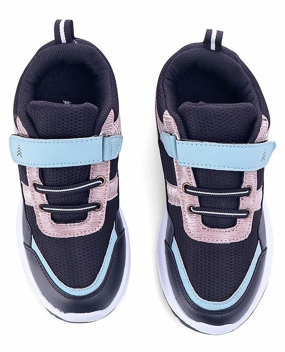 Pine Kids Velcro Closure Sports Shoes with Stripes - Black & Gold