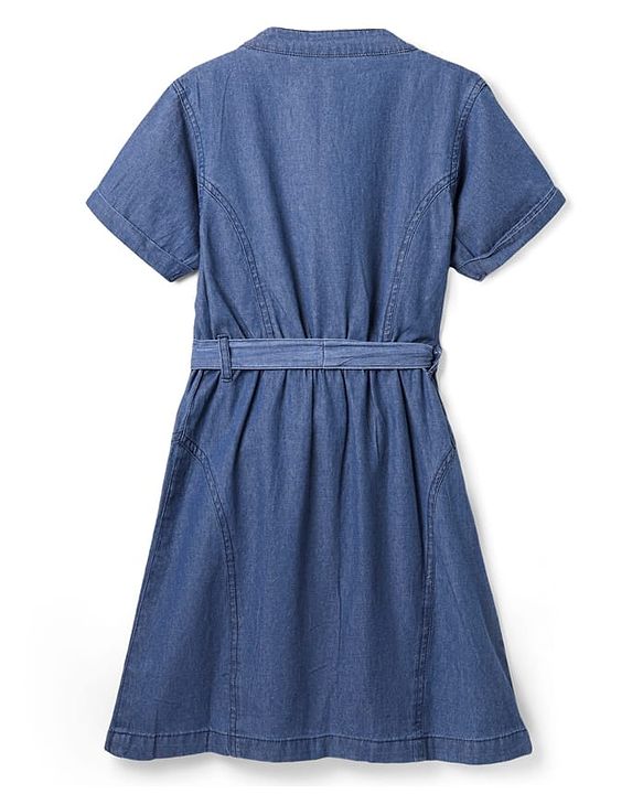 Pine Kids Cotton Woven Half Sleeves One Piece Dress with Text Print - Blue