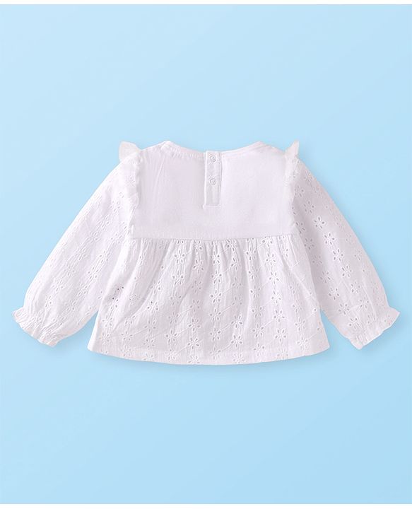 Babyhug 100% Cotton Single Jersey Knit Full Sleeves Top & Leggings with Floral Embroidery - White & Yellow