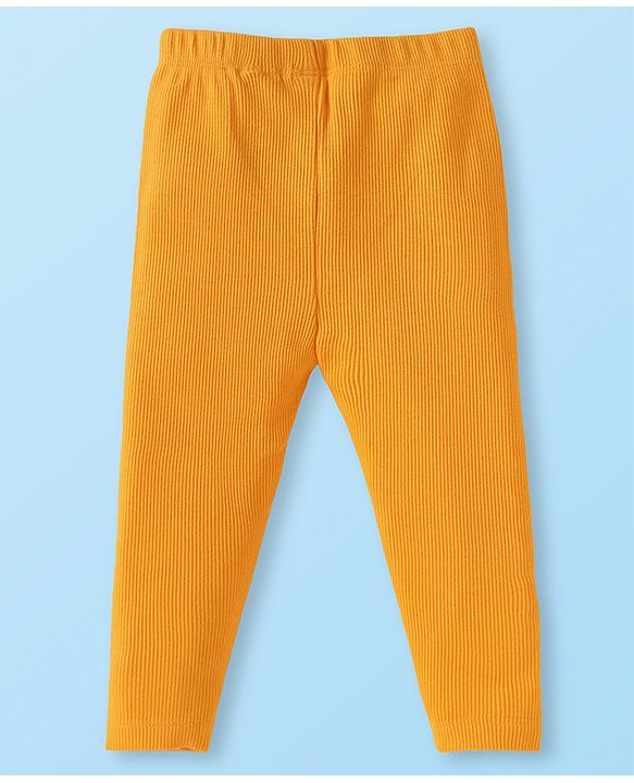 Babyhug 100% Cotton Single Jersey Knit Full Sleeves Top & Leggings with Floral Embroidery - White & Yellow