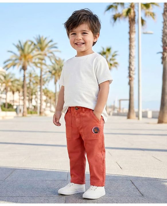 Babyhug Cotton Lycra Woven Full Length Solid Coloured Trouser With Stretch & Animal Patch - Coral
