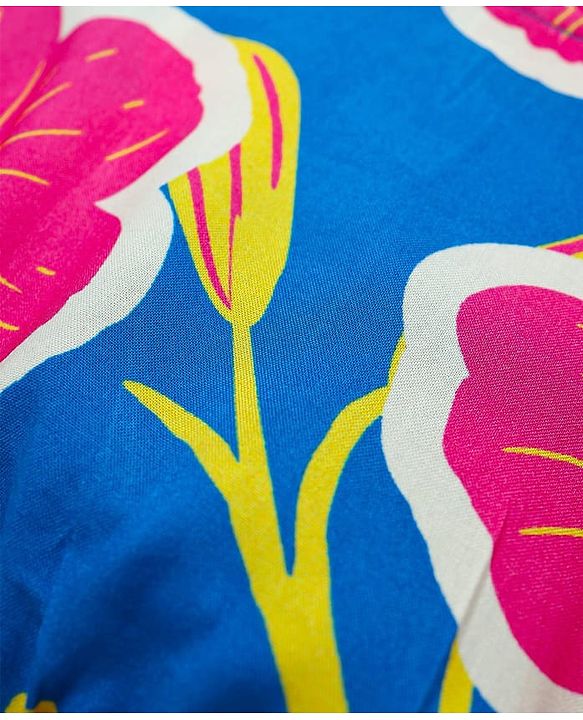 Pine Kids Woven Flutter Sleeves Top With Floral Print & Smock Detailing - Blue