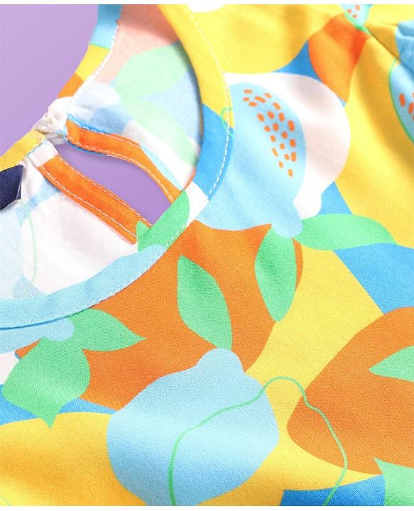 Pine Kids Rayon Woven Flutter Sleeves Top with Abstract Print - Blue & Yellow