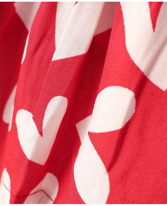Babyhug Woven Sleeveless Top With Heart Print - Red