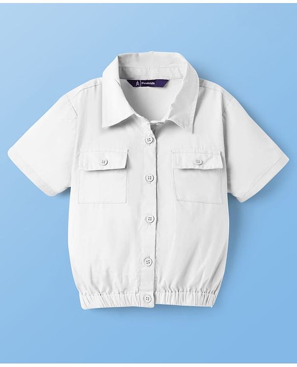 Pine Kids Poplin Woven Half Sleeves Solid Color Top - White