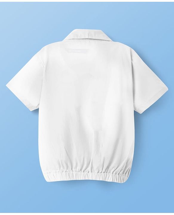 Pine Kids Poplin Woven Half Sleeves Solid Color Top - White
