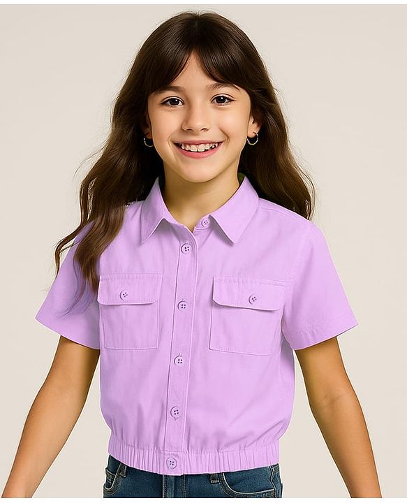 Pine Kids Poplin Woven Half Sleeves Solid Color Top - Lavender