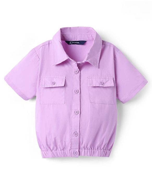 Pine Kids Poplin Woven Half Sleeves Solid Color Top - Lavender