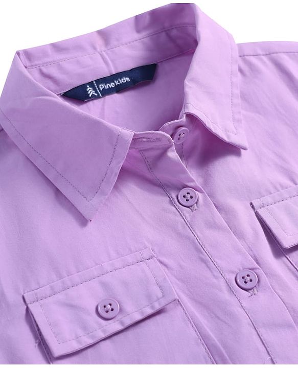 Pine Kids Poplin Woven Half Sleeves Solid Color Top - Lavender