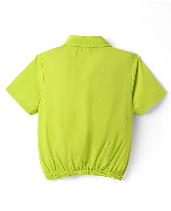 Pine Kids Poplin Woven Half Sleeves Top with Pockets - Limegreen