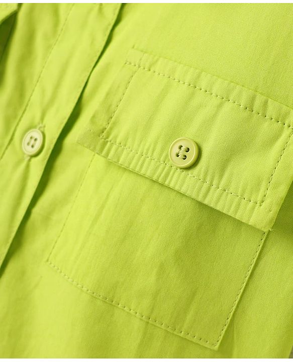 Pine Kids Poplin Woven Half Sleeves Top with Pockets - Limegreen