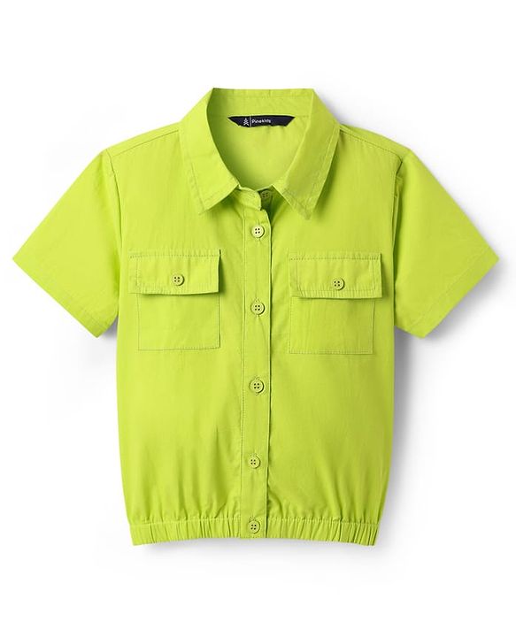 Pine Kids Poplin Woven Half Sleeves Top with Pockets - Limegreen