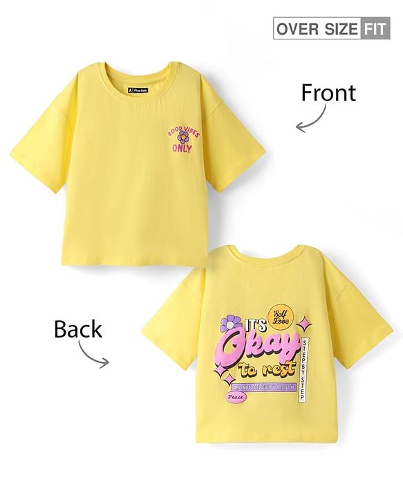 Pine Kids Cotton Knit Half Sleeves Drop Shoulder T-Shirt With Its Ok To Rest Print - Yellow