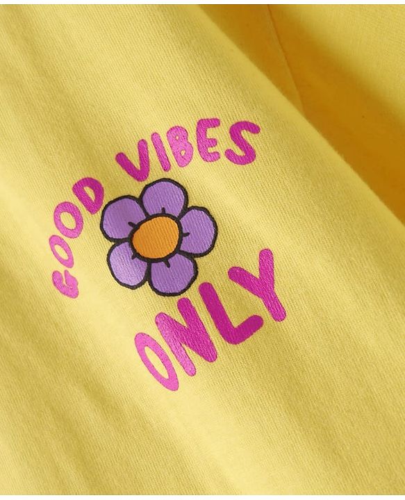 Pine Kids Cotton Knit Half Sleeves Drop Shoulder T-Shirt With Its Ok To Rest Print - Yellow