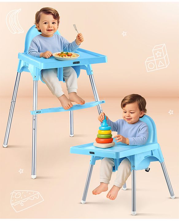 Babyhug Multi-functional Highchair & Convertible Feeding Chair | Removable Feeding Tray| Adjustable Footrest| Safety Harness| Anti-skid Base| Easy Assembly| Easy Cleaning| 6 Months to 3 Years - Blue