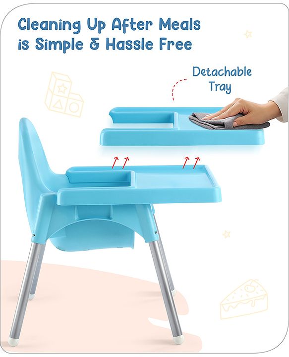 Babyhug Multi-functional Highchair & Convertible Feeding Chair | Removable Feeding Tray| Adjustable Footrest| Safety Harness| Anti-skid Base| Easy Assembly| Easy Cleaning| 6 Months to 3 Years - Blue