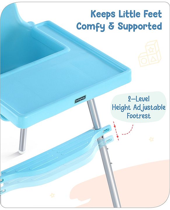 Babyhug Multi-functional Highchair & Convertible Feeding Chair | Removable Feeding Tray| Adjustable Footrest| Safety Harness| Anti-skid Base| Easy Assembly| Easy Cleaning| 6 Months to 3 Years - Blue