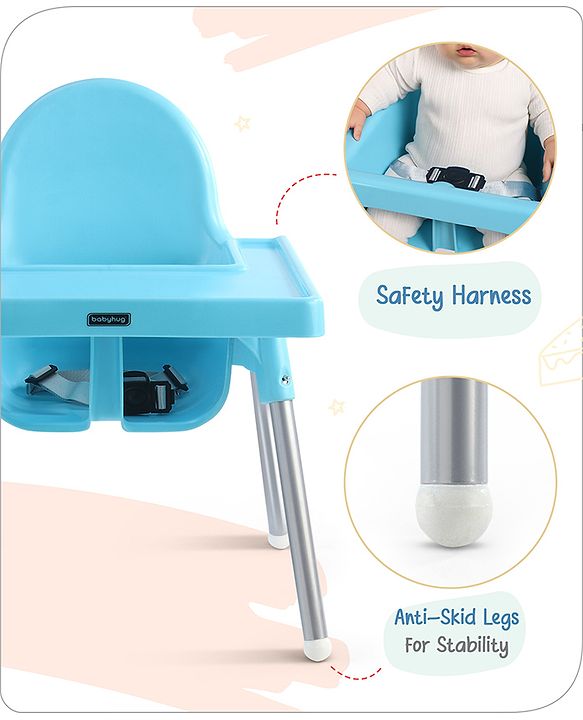 Babyhug Multi-functional Highchair & Convertible Feeding Chair | Removable Feeding Tray| Adjustable Footrest| Safety Harness| Anti-skid Base| Easy Assembly| Easy Cleaning| 6 Months to 3 Years - Blue