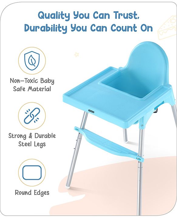 Babyhug Multi-functional Highchair & Convertible Feeding Chair | Removable Feeding Tray| Adjustable Footrest| Safety Harness| Anti-skid Base| Easy Assembly| Easy Cleaning| 6 Months to 3 Years - Blue