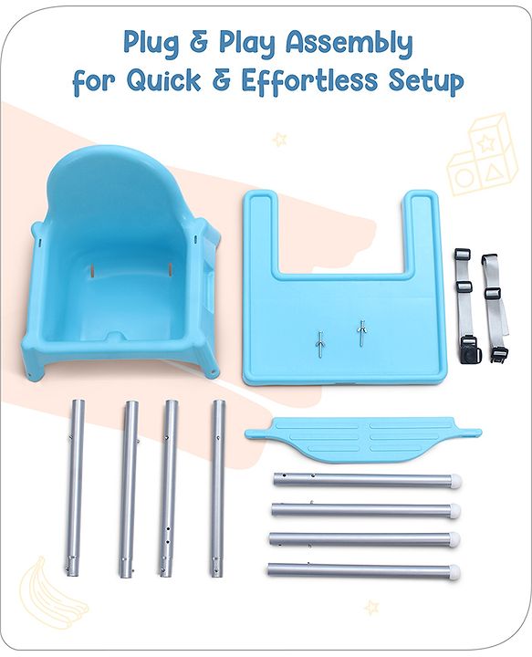 Babyhug Multi-functional Highchair & Convertible Feeding Chair | Removable Feeding Tray| Adjustable Footrest| Safety Harness| Anti-skid Base| Easy Assembly| Easy Cleaning| 6 Months to 3 Years - Blue