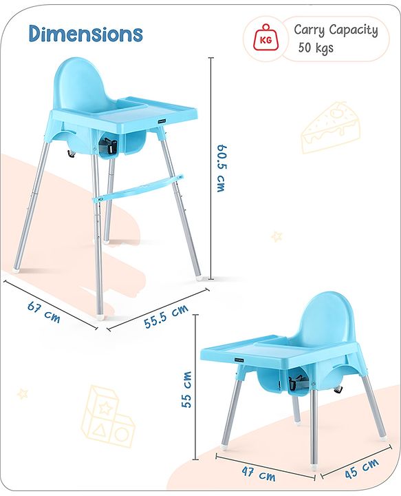Babyhug Multi-functional Highchair & Convertible Feeding Chair | Removable Feeding Tray| Adjustable Footrest| Safety Harness| Anti-skid Base| Easy Assembly| Easy Cleaning| 6 Months to 3 Years - Blue