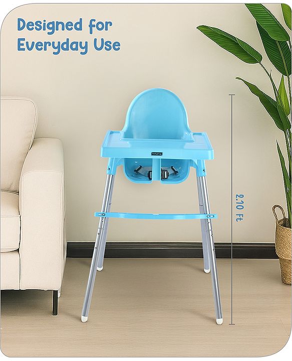 Babyhug Multi-functional Highchair & Convertible Feeding Chair | Removable Feeding Tray| Adjustable Footrest| Safety Harness| Anti-skid Base| Easy Assembly| Easy Cleaning| 6 Months to 3 Years - Blue