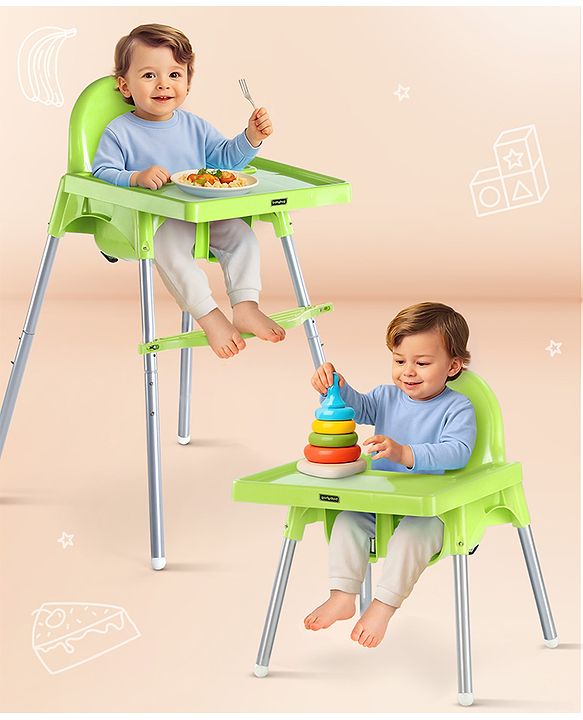 Babyhug Multi-functional Highchair & Convertible Feeding Chair | Removable Feeding Tray| Adjustable Footrest| Safety Harness| Anti-skid Base| Easy Assembly| Easy Cleaning| 6 Months to 3 Years - Blue