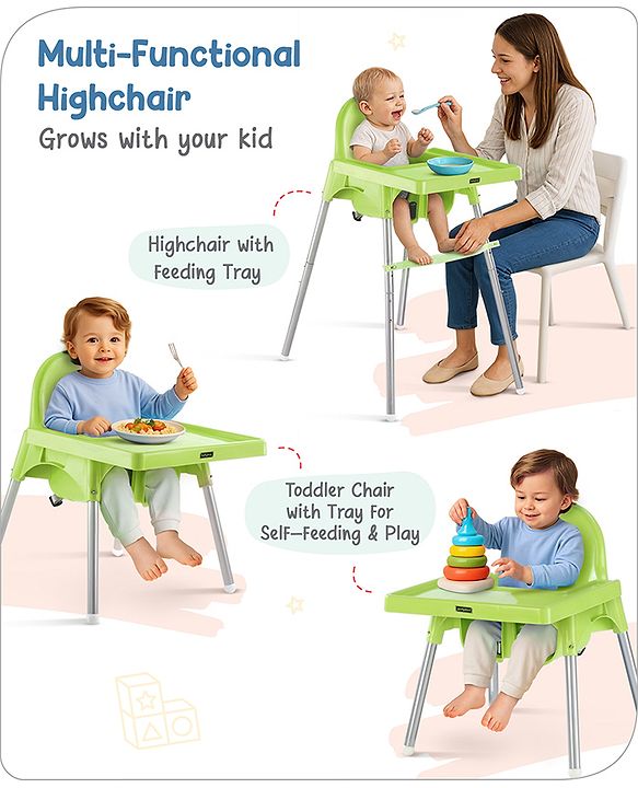 Babyhug Multi-functional Highchair & Convertible Feeding Chair | Removable Feeding Tray| Adjustable Footrest| Safety Harness| Anti-skid Base| Easy Assembly| Easy Cleaning| 6 Months to 3 Years - Blue