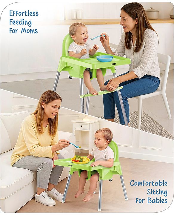 Babyhug Multi-functional Highchair & Convertible Feeding Chair | Removable Feeding Tray| Adjustable Footrest| Safety Harness| Anti-skid Base| Easy Assembly| Easy Cleaning| 6 Months to 3 Years - Blue