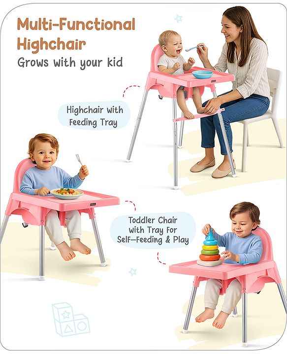Babyhug Multi-functional Highchair & Convertible Feeding Chair | Removable Feeding Tray| Adjustable Footrest| Safety Harness| Anti-skid Base| Easy Assembly| Easy Cleaning| 6 Months to 3 Years - Blue