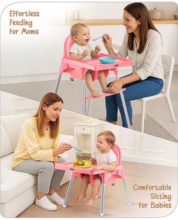 Babyhug Multi-functional Highchair & Convertible Feeding Chair | Removable Feeding Tray| Adjustable Footrest| Safety Harness| Anti-skid Base| Easy Assembly| Easy Cleaning| 6 Months to 3 Years - Blue