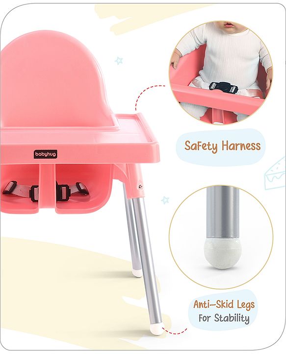 Babyhug Multi-functional Highchair & Convertible Feeding Chair | Removable Feeding Tray| Adjustable Footrest| Safety Harness| Anti-skid Base| Easy Assembly| Easy Cleaning| 6 Months to 3 Years - Blue