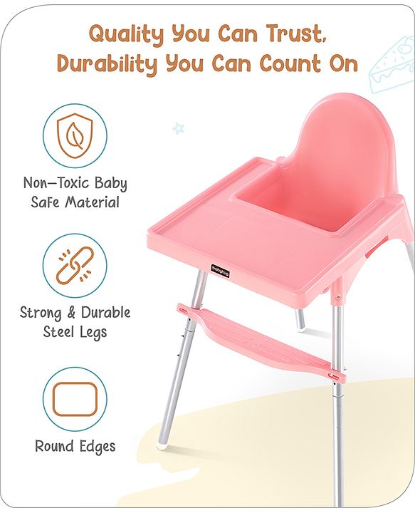 Babyhug Multi-functional Highchair & Convertible Feeding Chair | Removable Feeding Tray| Adjustable Footrest| Safety Harness| Anti-skid Base| Easy Assembly| Easy Cleaning| 6 Months to 3 Years - Blue