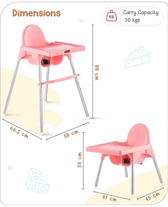 Babyhug Multi-functional Highchair & Convertible Feeding Chair | Removable Feeding Tray| Adjustable Footrest| Safety Harness| Anti-skid Base| Easy Assembly| Easy Cleaning| 6 Months to 3 Years - Blue