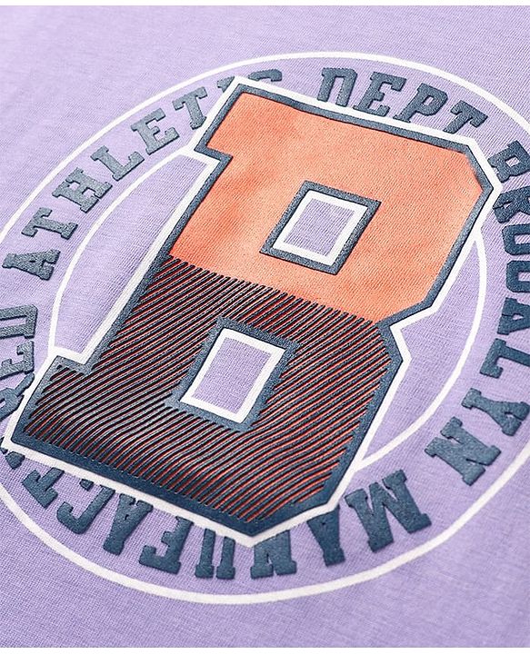 Pine Kids Cotton Knit Half Drop Shoulder Sleeves T-Shirt with Text Print - Lavender