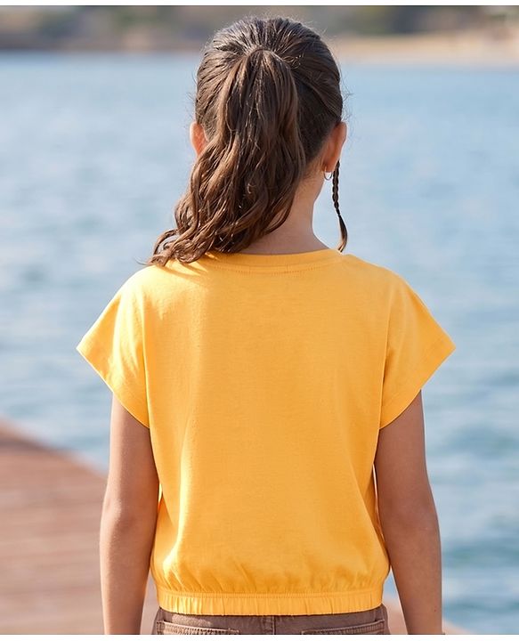 Pine Kids Cotton Knit Half Sleeves T-Shirts with Beach Theme Print - Yellow