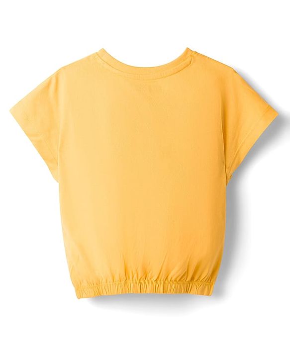 Pine Kids Cotton Knit Half Sleeves T-Shirts with Beach Theme Print - Yellow