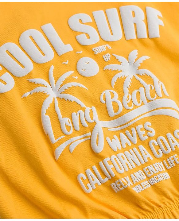 Pine Kids Cotton Knit Half Sleeves T-Shirts with Beach Theme Print - Yellow