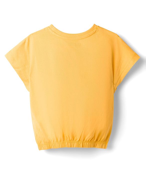 Pine Kids Cotton Knit Half Sleeves T-Shirts with Beach Theme Print - Yellow