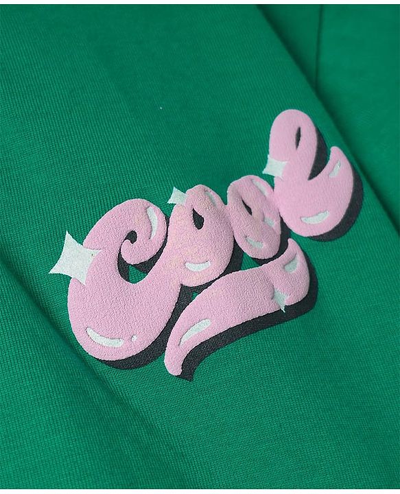 Pine Kids Cotton Knit Half Drop Shoulder Sleeves T-Shirt with Front & Back Text Print - Mint