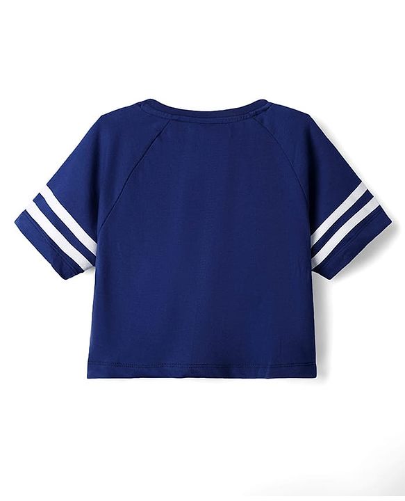 Pine Kids Cotton Knit Half Raglan Sleeves  T-Shirt with Athletic Division Text Print - Navy Blue