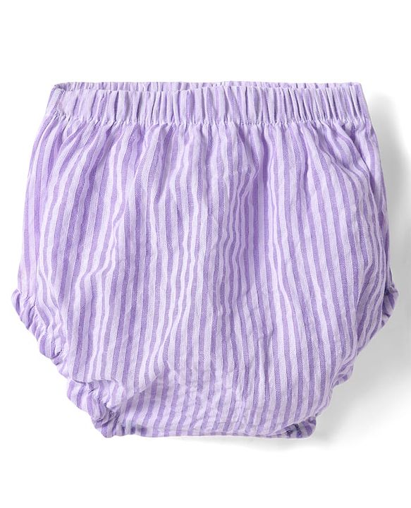 Babyhug Cotton Knit Sleeveless Striped Frock with Bloomer & Hat - Lilac
