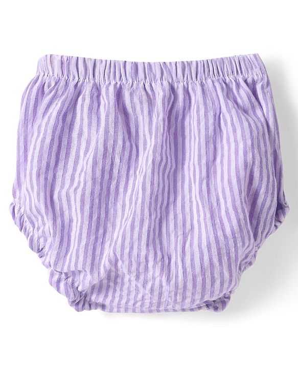 Babyhug Cotton Knit Sleeveless Striped Frock with Bloomer & Hat - Lilac