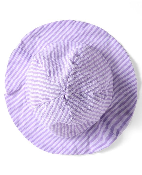Babyhug Cotton Knit Sleeveless Striped Frock with Bloomer & Hat - Lilac